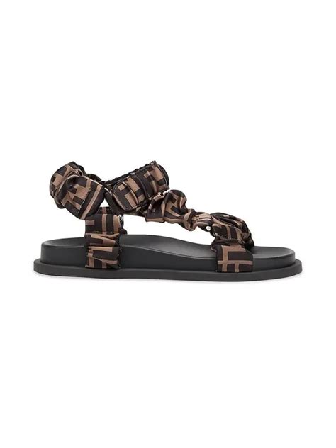 Fendi Ff Monogram Satin Ruched Sport Sandals In Tabacco 